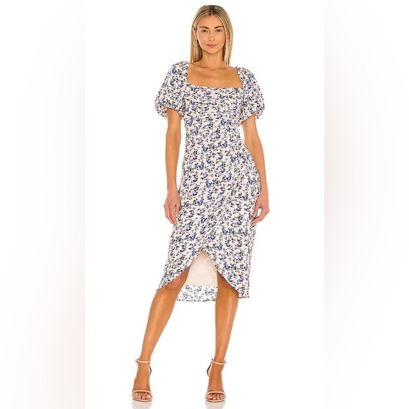 ASTR THE LABEL Puff Sleeve Cocktail Dress Milkmaid Cottage Tea Peasant Sz Medium - Picture 1 of 8